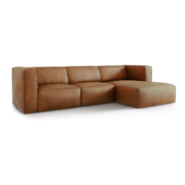 Canapé d'angle droit ''Muse'' 5 places en cuir véritable marron