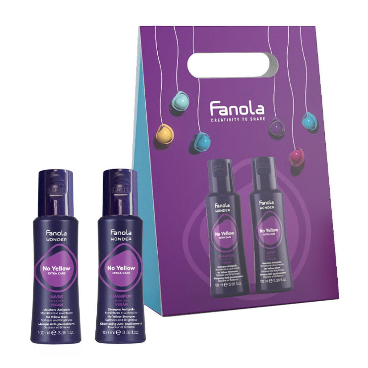 FANOLA Set Wonder No Yellow Cofanetto Regalo Shampoo 100ml + Maschera 100ml