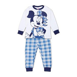 Minnie Pigiama Lungo Autunno Inverno Azzurro Scozzese Lei Disney Azzurro