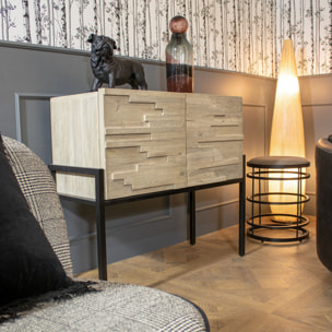 Buffet 2 portes en pin recyclé et pieds en métal noir KRISTEN