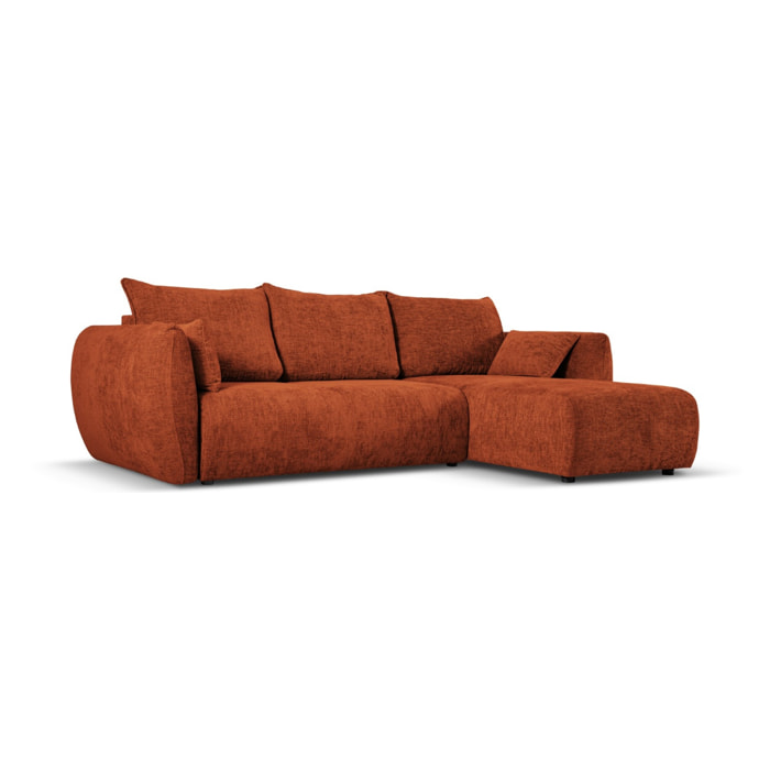Canapé d'angle droit convertible avec coffre de rangement "Matera" 4 places en chenille terracotta