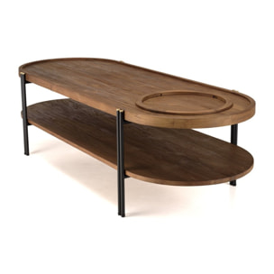 SIXTINE - Table basse bois teck recyclé 2 niveaux plateau amovible