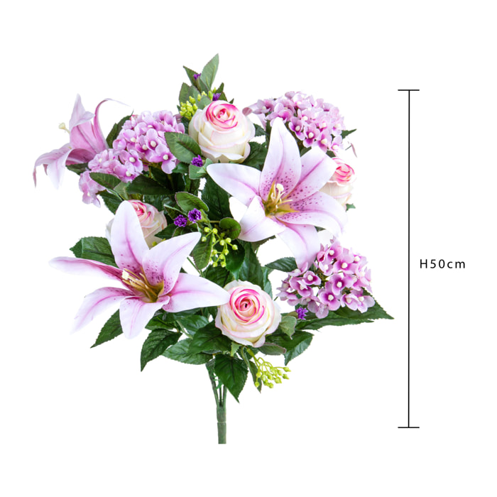 Bouquet Lilium/Achillea 50 Cm - Pezzi 1 - 18X50X18cm - Colore: Rosa - Bianchi Dino - Fiori Artificiali