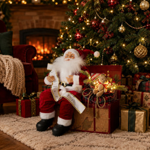 Papá noel sentado sobre regalo con música y luz led, figura navideña decorativa con activación por voz 42x36x52 cm