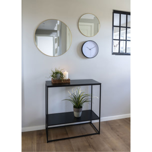 Consolle Vita a 2 ripiani in nero con struttura in acciaio, 80×36×80 cm