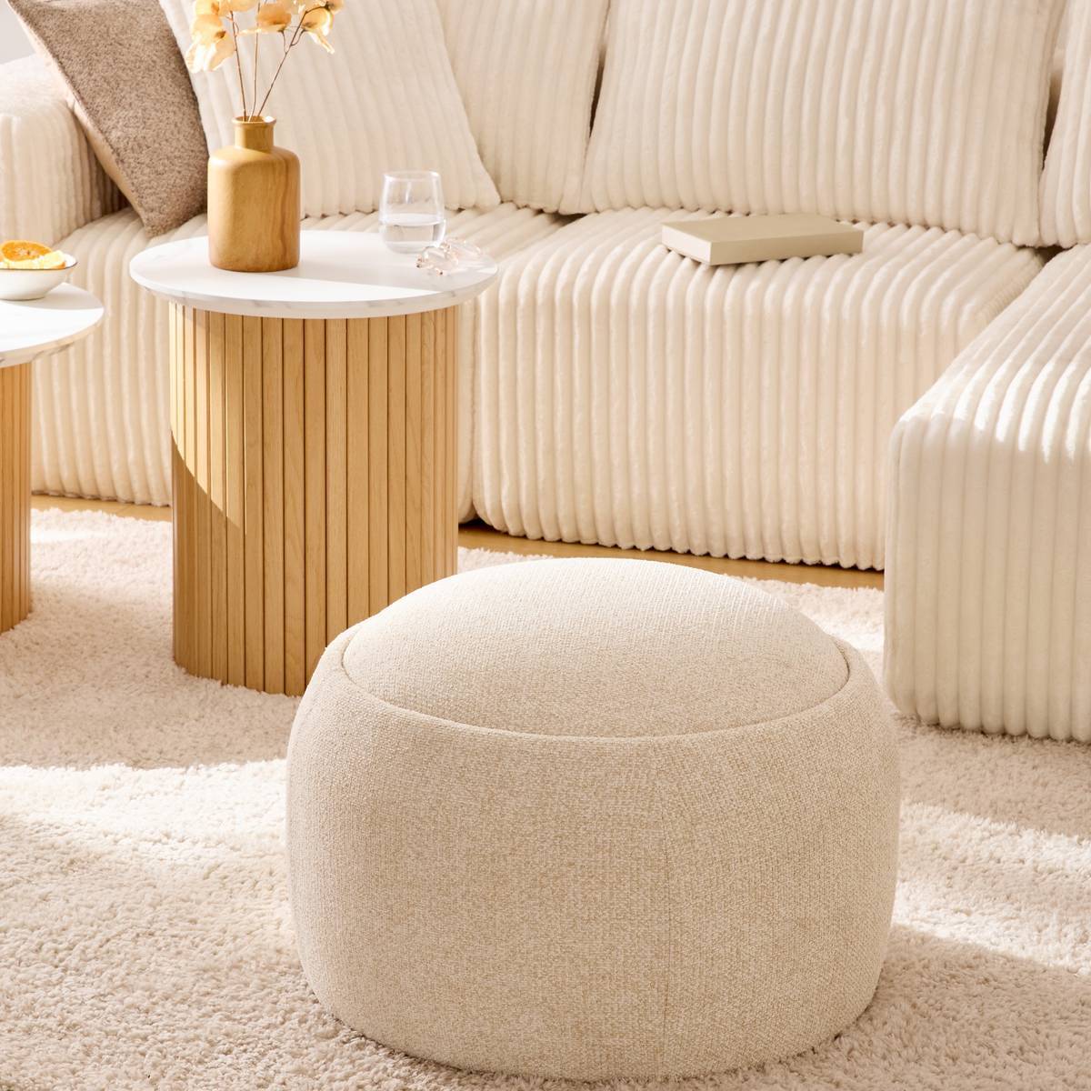 Pouf Coffre Elior 60x40cm Creme