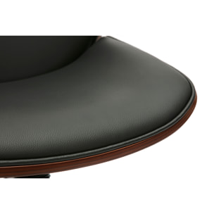 Chaise de bureau à roulettes noire et bois foncé DOUGLAS