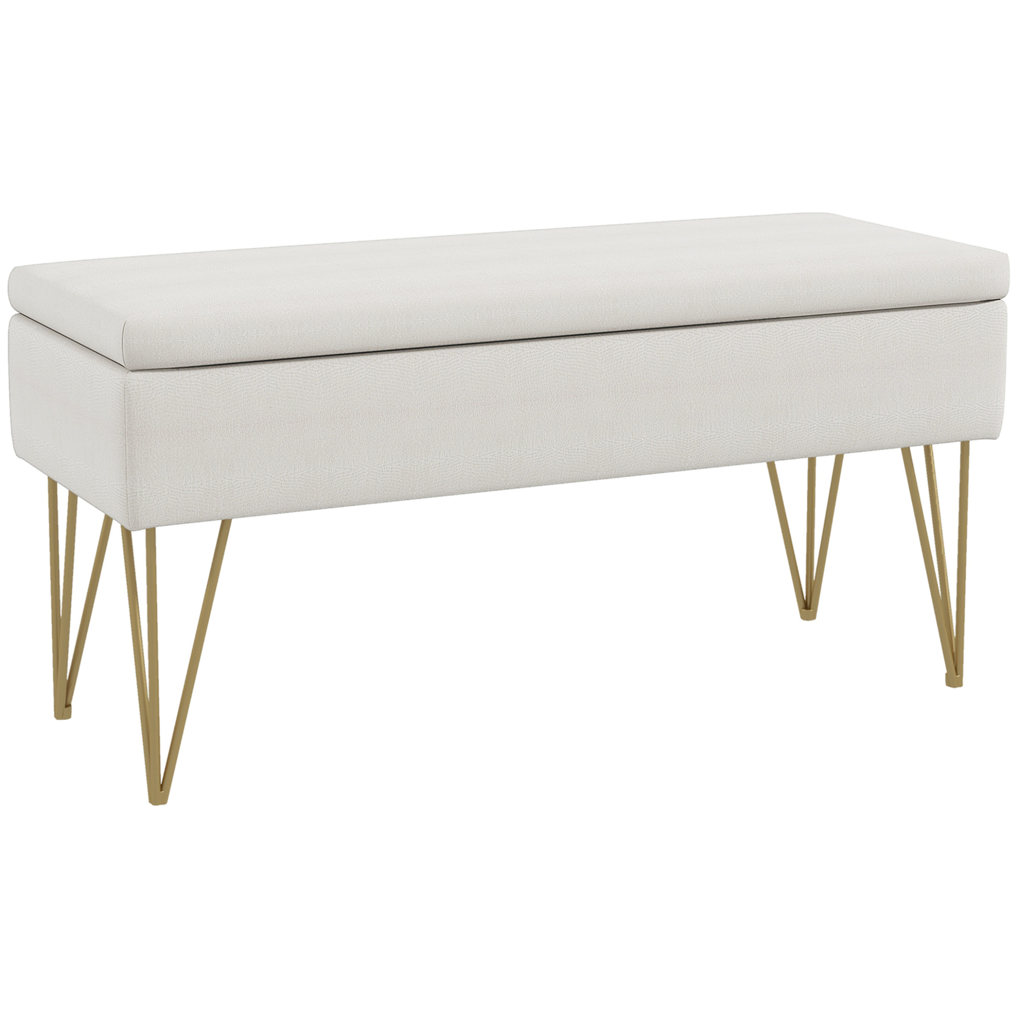 Banco Pie de Cama, Taburete Pie de Cama Tapizado en Lino Sintético con Patas de Acero y Asiento Acolchado, Estilo Moderno, Banco para Dormitorio, Entrada, Pasillo, Crema
