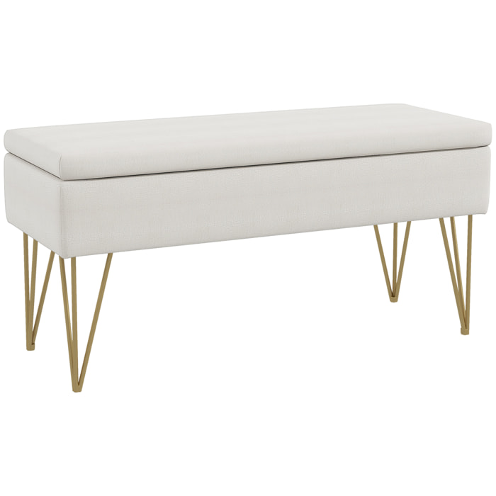 Banco Pie de Cama, Taburete Pie de Cama Tapizado en Lino Sintético con Patas de Acero y Asiento Acolchado, Estilo Moderno, Banco para Dormitorio, Entrada, Pasillo, Crema