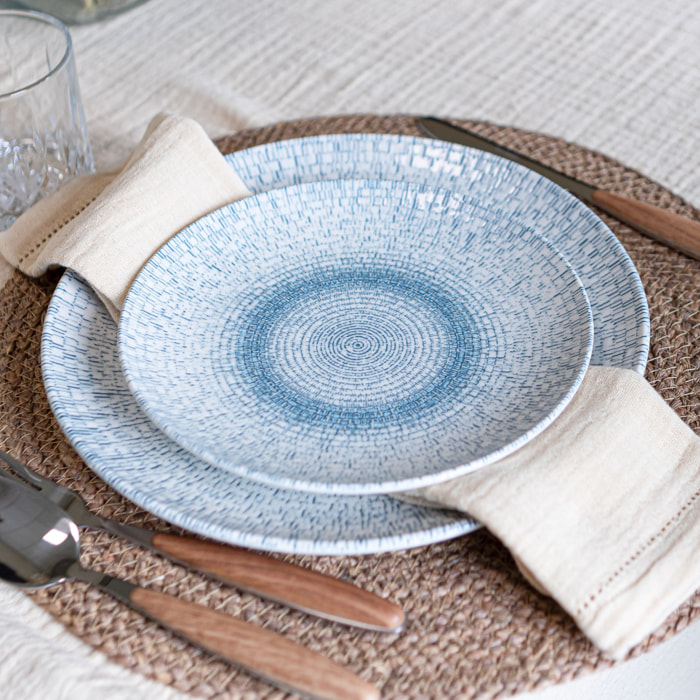 Lot de 6 assiettes plates en porcelaine blanche et bleue 27cm AQUA