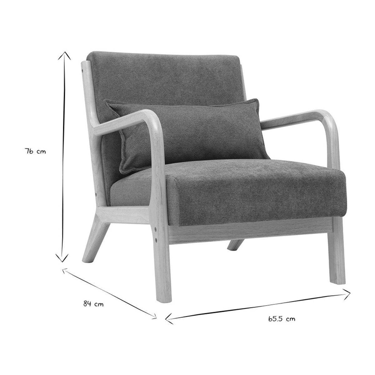 Fauteuil scandinave en tissu chenille vert kaki et bois clair massif DERRY