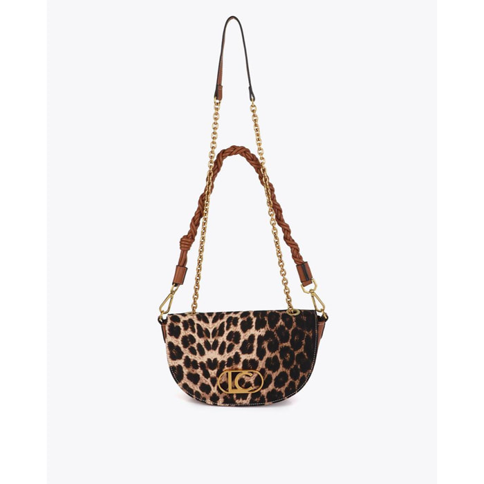 Borsa a mezzaluna con stampa leopardata ed effetto pelle