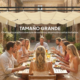 Pérgola de Jardín 6x3 m con Techo Retráctil, Cenador de Jardín con Protección UPF50+, Drenaje, Estructura Metálica, Pabellón para Patio, Terraza, Exterior, Blanco Crema