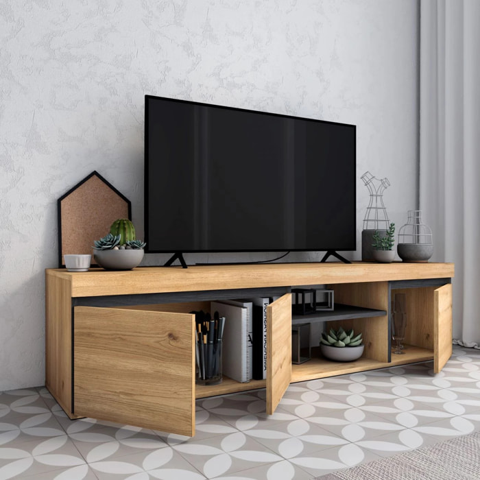 Mueble TV con almacenamiento en roble nude y ceniza 160 cm Ebos Roble Nude - Ceniza