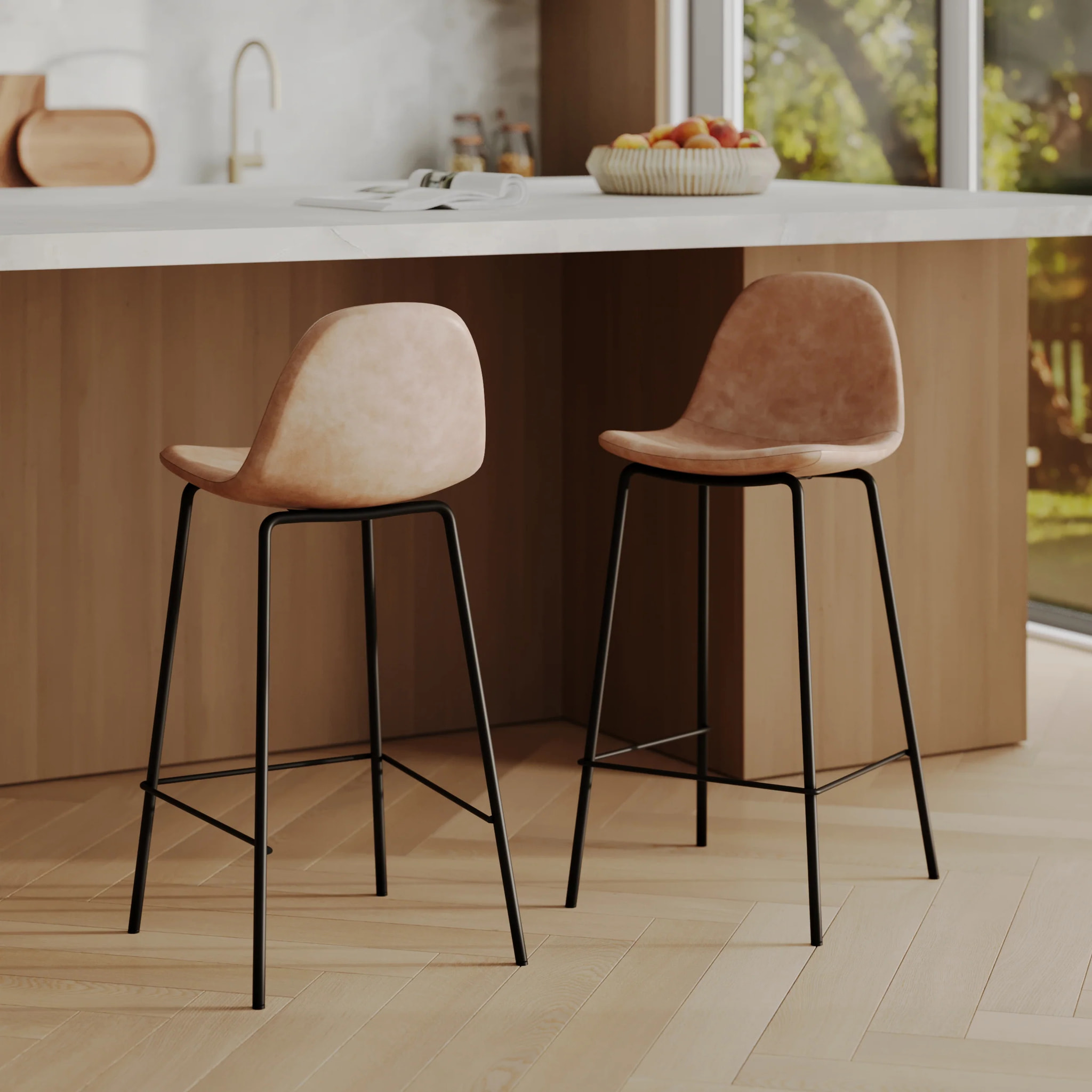 Lot de 2 chaises pour îlot central 65 cm en cuir synthétique taupe - Henrik