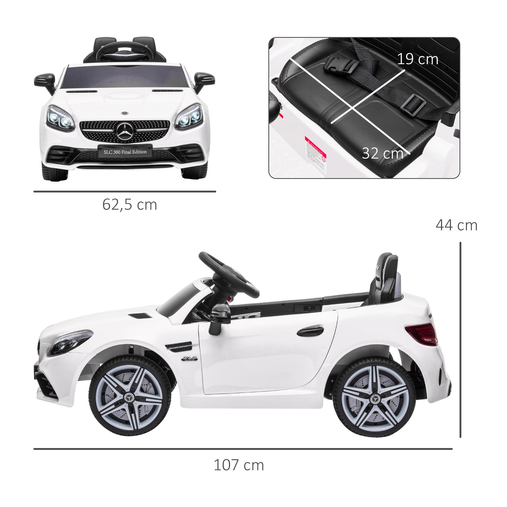 Coche Eléctrico Mercedes SLC 300 12V para Niños de 3-6 Años con Mando a Distancia Faros LED Bocina Música TF USB y Apertura de Puerta 3-5 km/h 107x62,5x44 cm Blanco