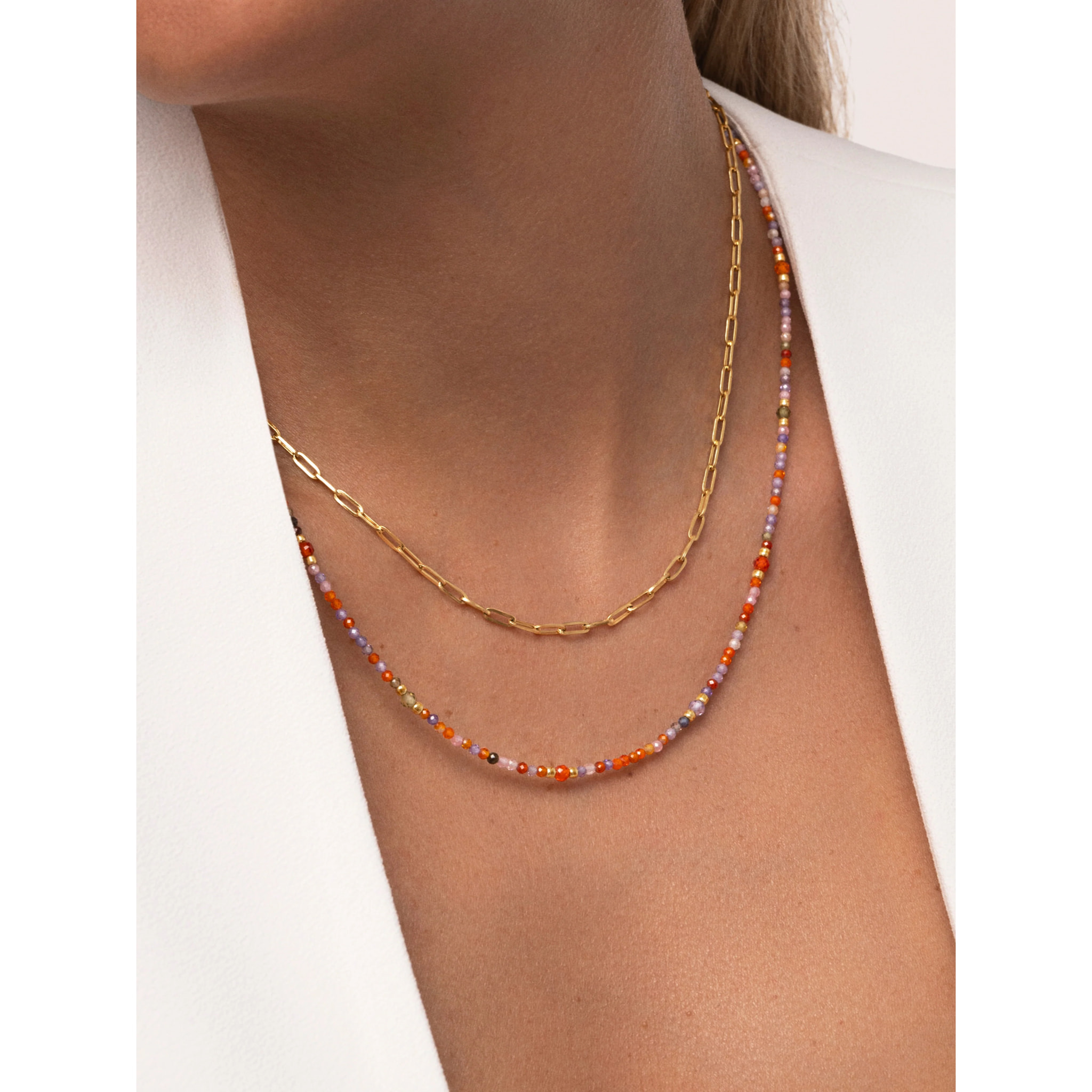 Collar Long Crystal Summer Acero Baño Oro