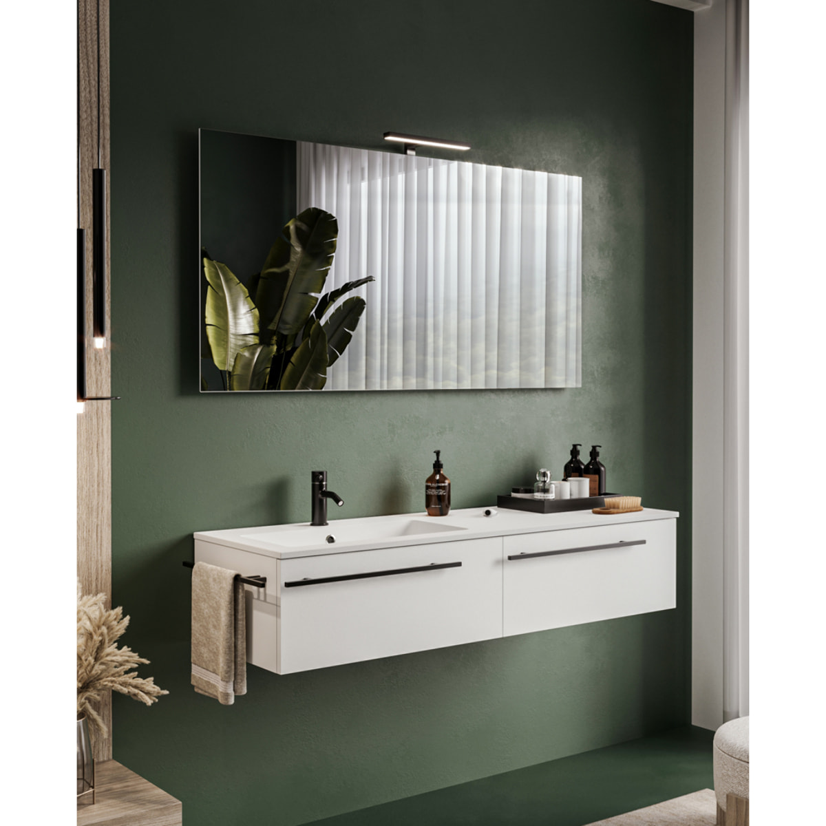 MOBILE DA BAGNO RIFLESSO 140 DOPPIA CASSETTIERA BIANCO LUCE - 6 PEZZI