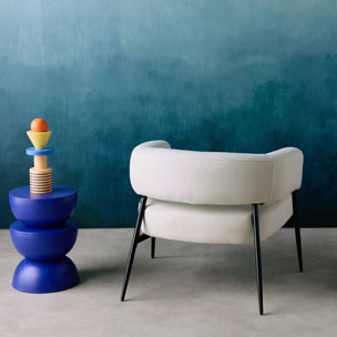 Fauteuil tissu blanc dossier incurvé piétement métal L 81.5 x P 72.5 x H 69 cm - Cristo