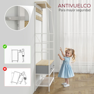 Perchero Zapatero Perchero Entrada Recibidor con Zapatero 8 Ganchos 2 Cajones de Tela Barra Estante de Malla Estilo Industrial para Pasillo Dormitorio Salón 80x30x180,5 cm Natural