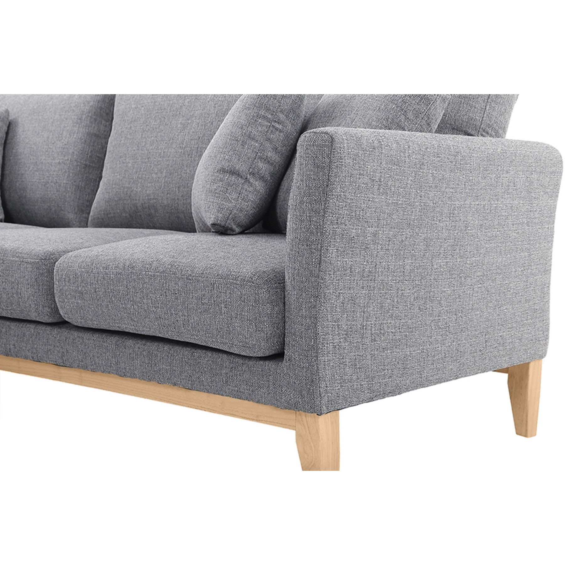 Canapé d'angle gauche déhoussable scandinave 3-4 places en tissu gris clair et bois clair OSLO