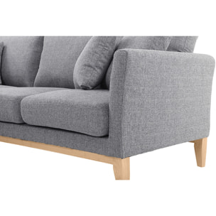 Canapé d'angle gauche déhoussable scandinave 3-4 places en tissu gris clair et bois clair OSLO