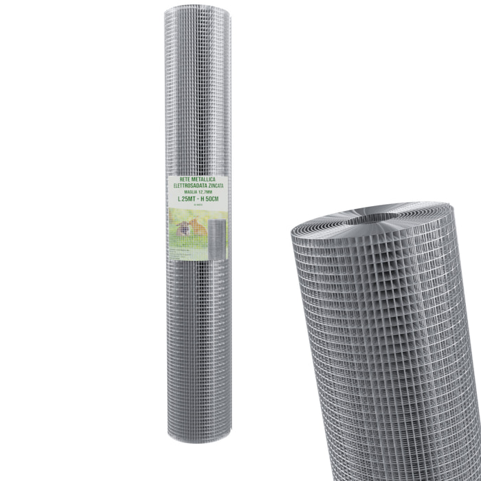 Rete Metallica Zincata Elettrosaldata Per Recinzione Reti Animali Piccoli Pollame Pollaio Piante Coniglio H 50 Cm Maglia Da 12.7 Mm Lunghezza 25 M