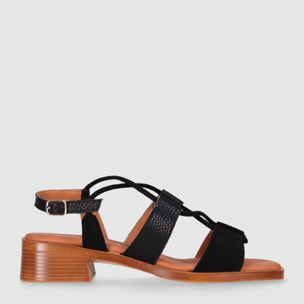 Sandalias de Serraje - Negro - Tacón: 4 cm