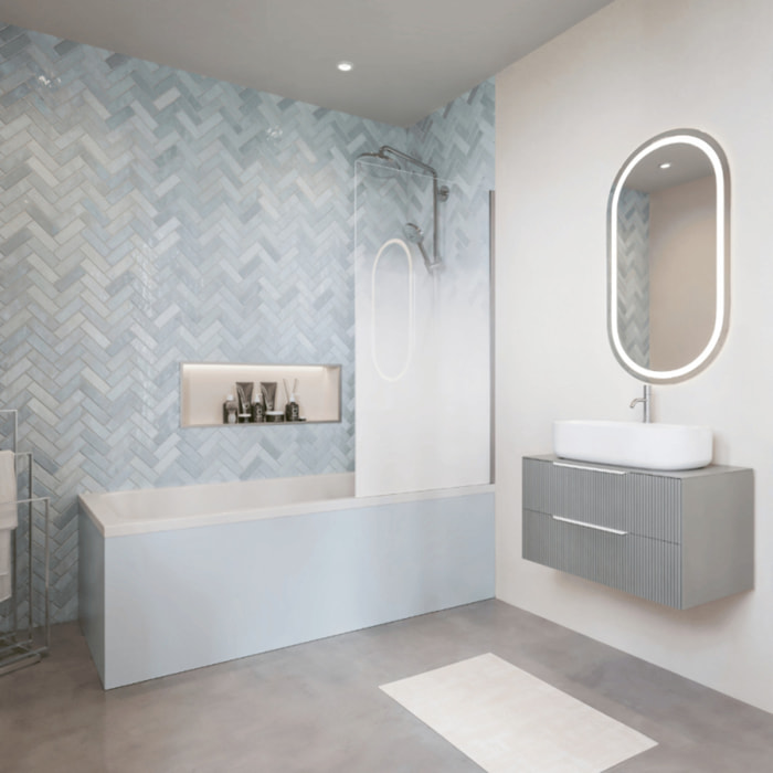 Baignoire droite Collaro 170 x 75cm Blanc mat vidage et trop plein blanc mat + Pare bain droite AURYS Mist 1