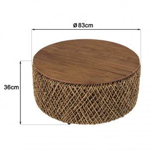 ALIDA - Table basse ronde 85x85cm en tissage de fibre de cocotier