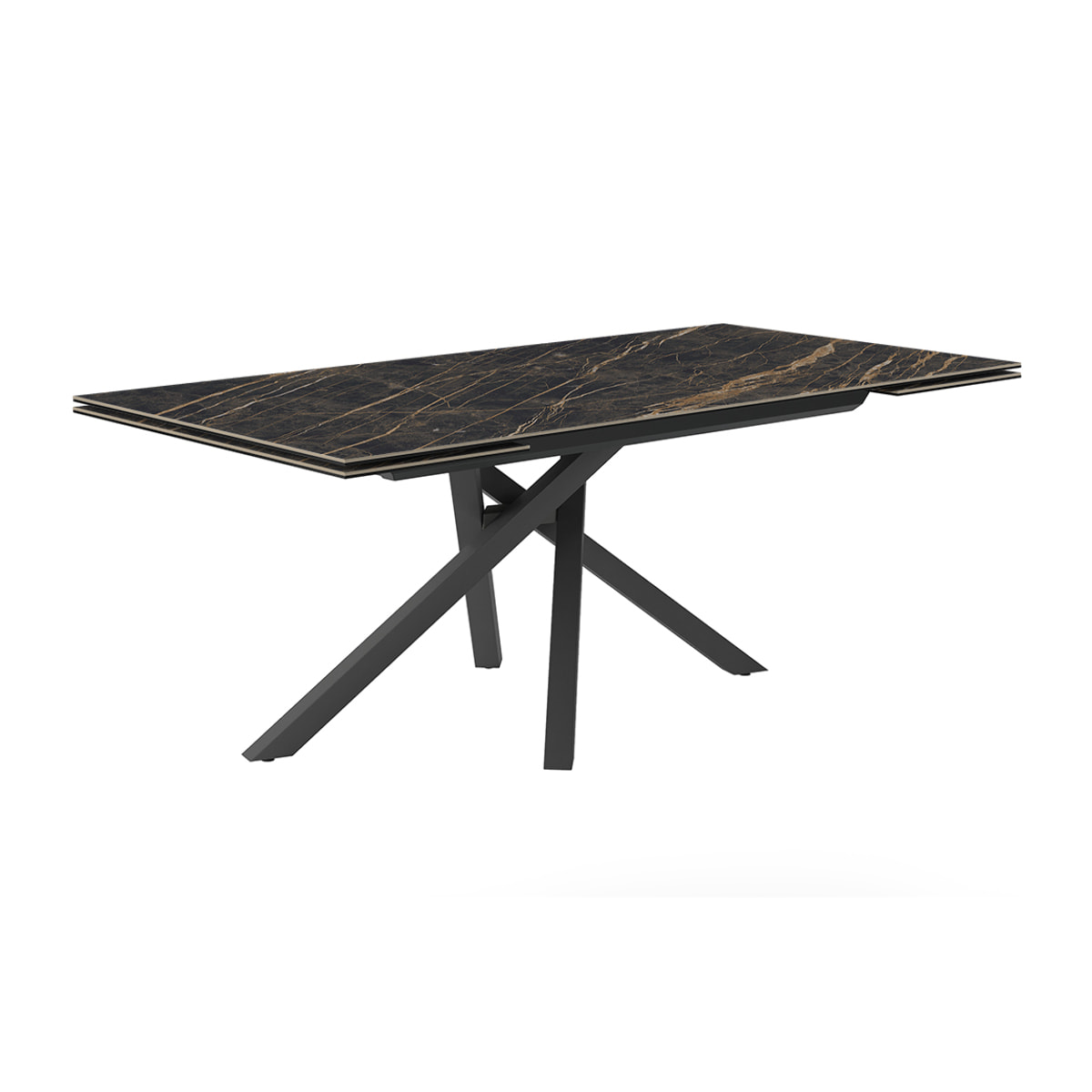 TAVOLO ALLUNGABILE SPIN - GRIGIO CARBONE, RETTANGOLARE BORDO REGOLARE, PIANO PORCELLANATO PORTORO LUCIDO