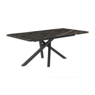 TAVOLO ALLUNGABILE SPIN - GRIGIO CARBONE, RETTANGOLARE BORDO REGOLARE, PIANO PORCELLANATO PORTORO LUCIDO