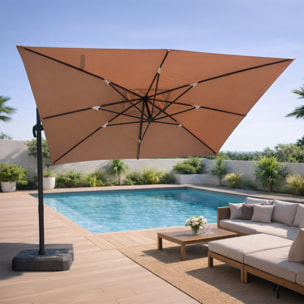 Parasol rectangulaire 3x4m déporté rotatif taupe en aluminium NAVIA