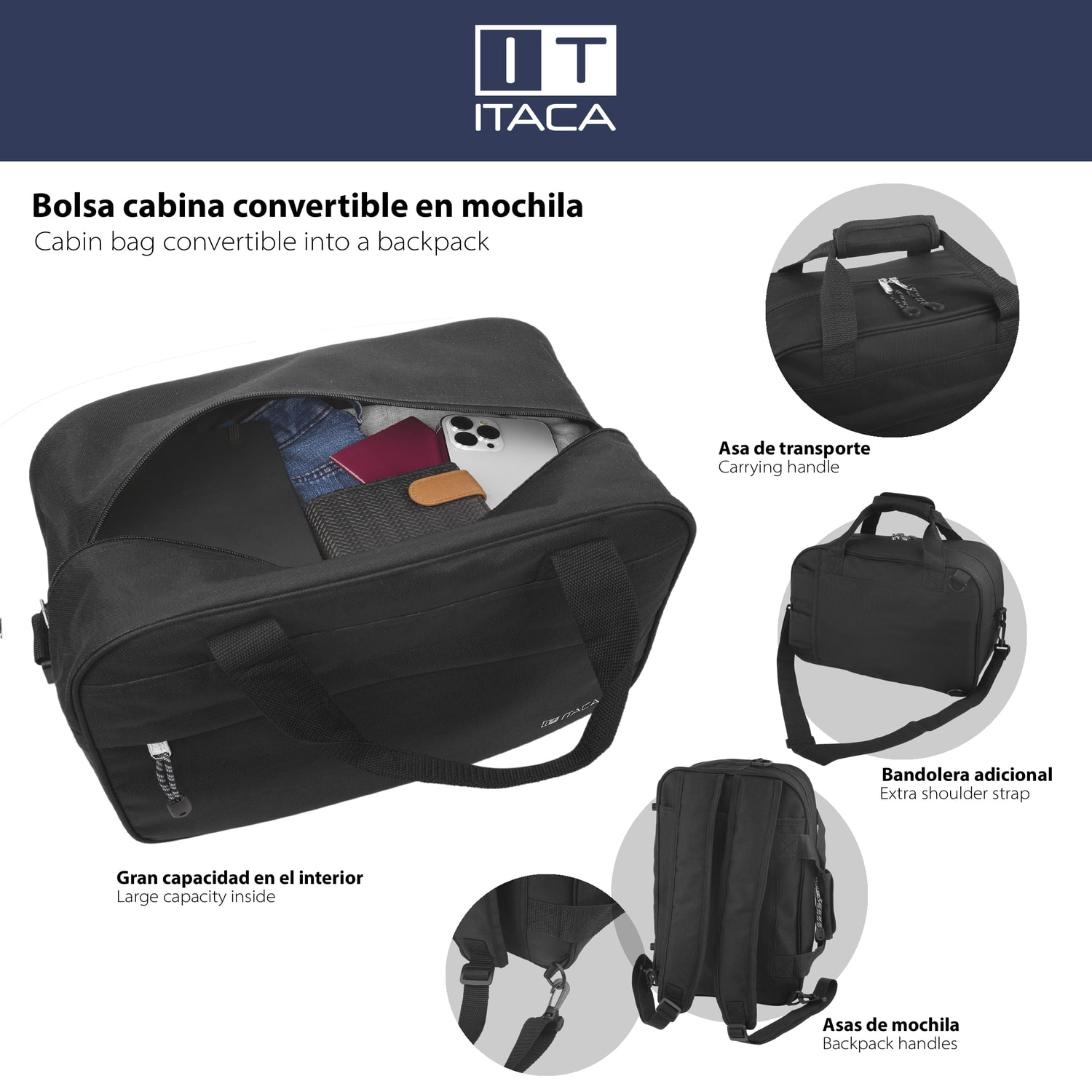 Mochila Viaje Cabina Itaca Spey Negro
