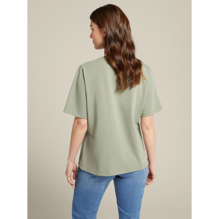 Elena Mirò - T-shirt con stampa e ricamo - Verde