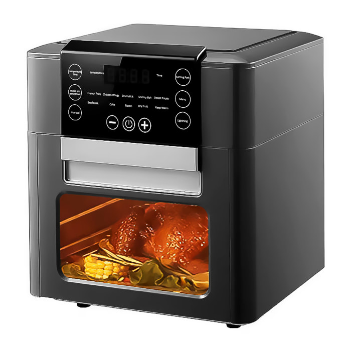 DAM Forno multifunzione Friggitrice ad aria 1350 W 12 litri di grande capacità con finestra di visualizzazione. Doppio vassoio, pannello touch e vano cottura a vapore. Colore nero