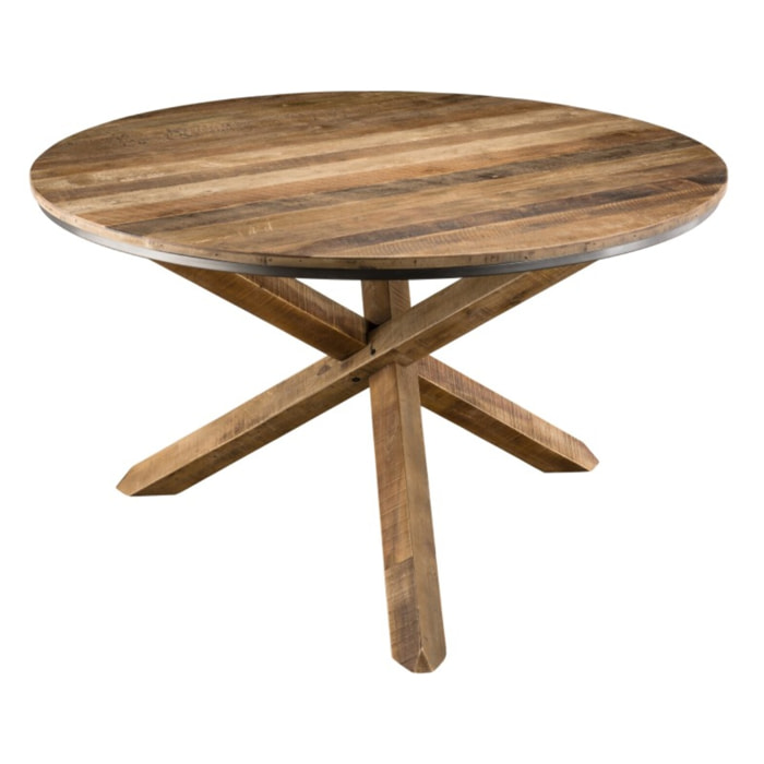SIXTINE - Table à manger ronde marron 130x130cm pieds croisés Teck recyclé Acacia Mahogany recyclé