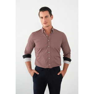 camicia uomo 1 bottone button down slim Popeline Stampato Bordeaux e Panna