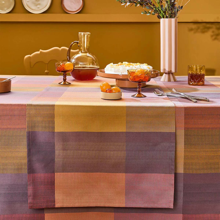 Chemin de table pur coton motif jacquard violet Mille ecossais velvet