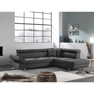 Linea - Canapé d'angle droit convertible - 5 places - avec têtières - Gris foncé