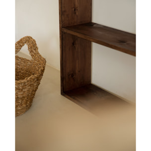 Estantería de madera maciza tono nogal con 1 estante Alto: 74 Largo: 80 Ancho: 20