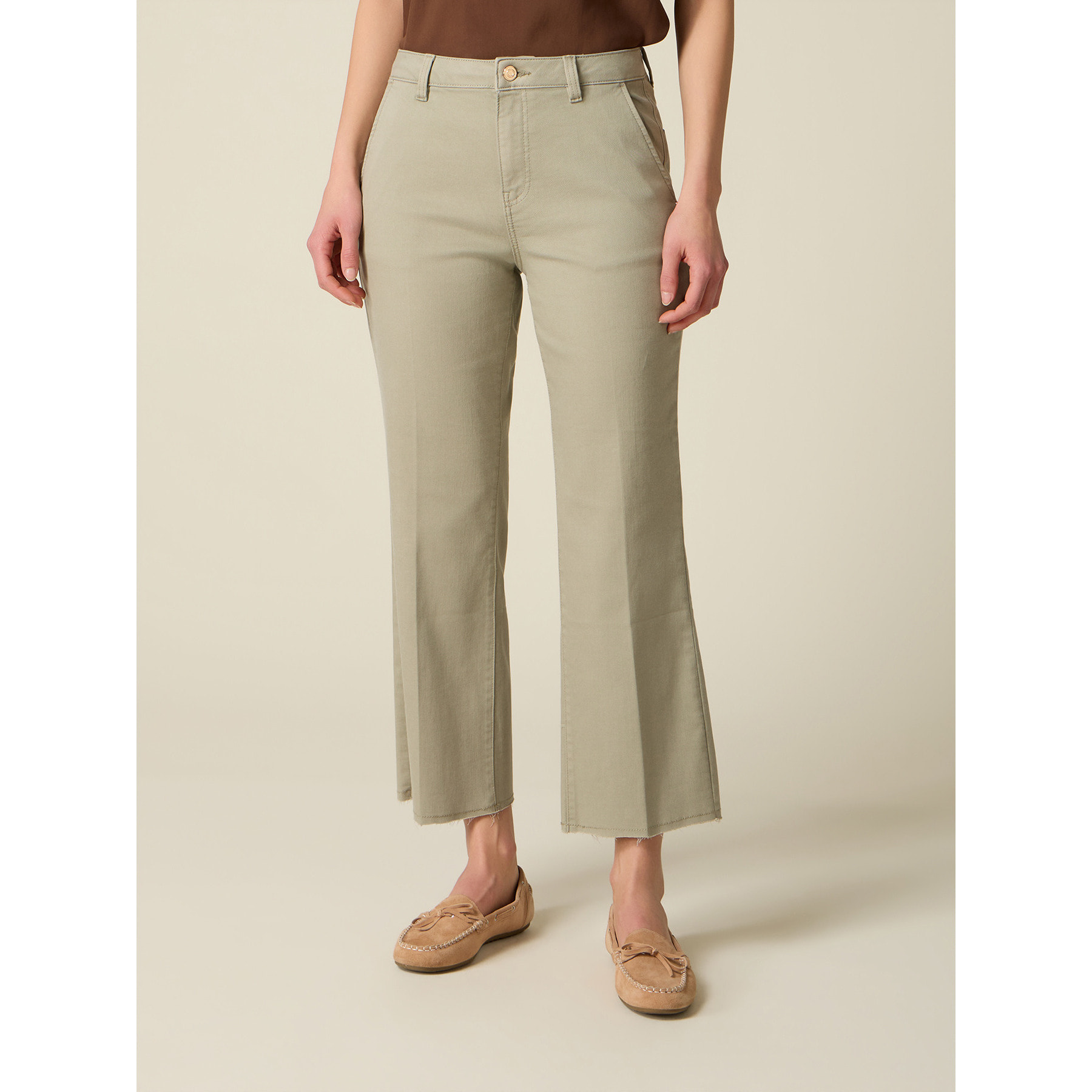 Oltre - Pantaloni cropped in drill misto cotone - Verde