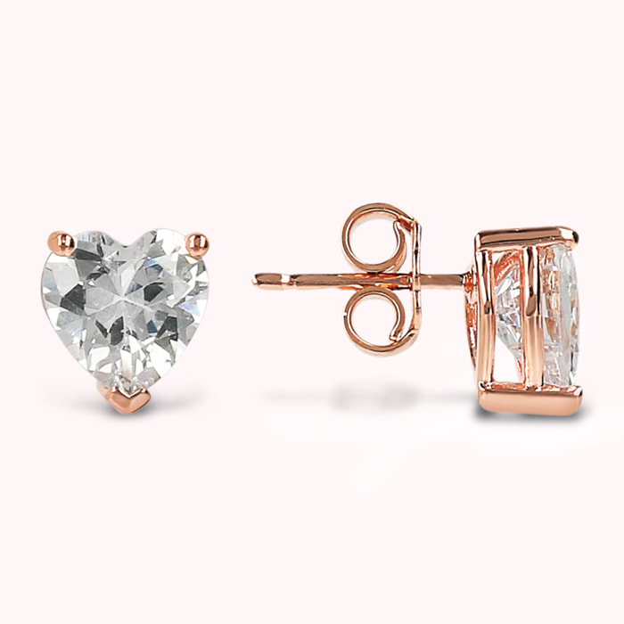 Orecchini Cuore a Lobo in Cubic Zirconia Bianche
