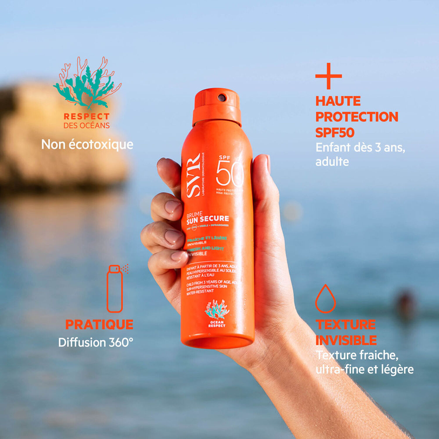 Sun Secure - Brume Biodégradable Fraîche et Invisible SPF50 200 ml