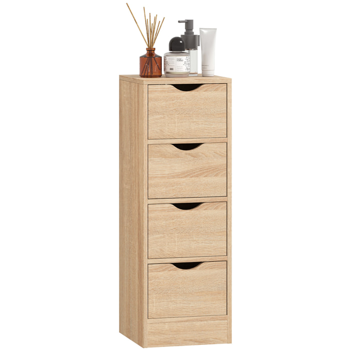 Armario de Baño Estrecho, Mueble Auxiliar de Baño con 4 Cajones y Asas Ranuradas, para Espacios Reducidos, 29x29x83 cm, Madera Natural