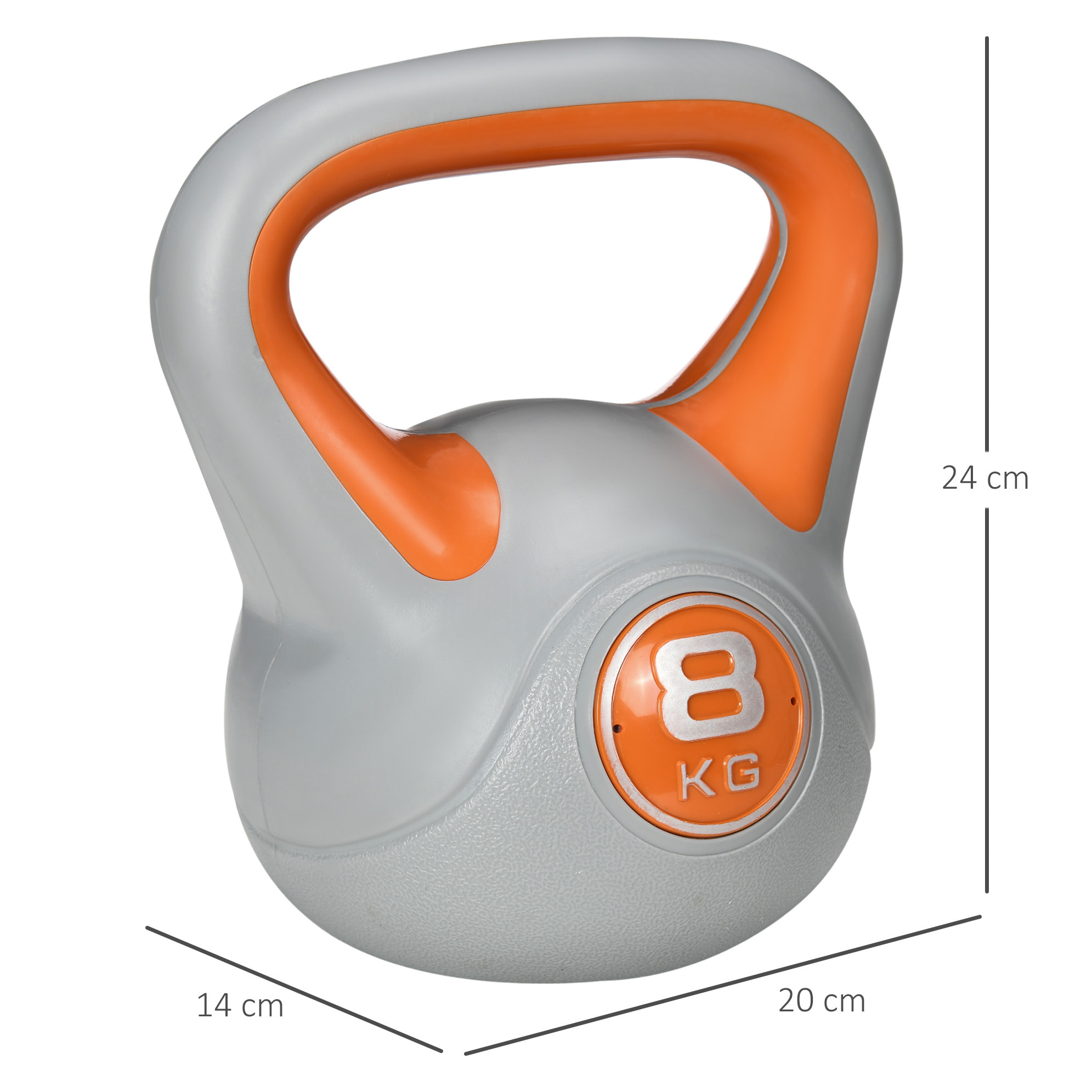 Kettlebell 8 Kg - haltère boule - poignée ergonomique - PU gris orange