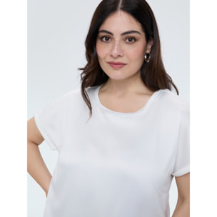 Fiorella Rubino - T-shirt bimaterica con scollo tondo - Bianco