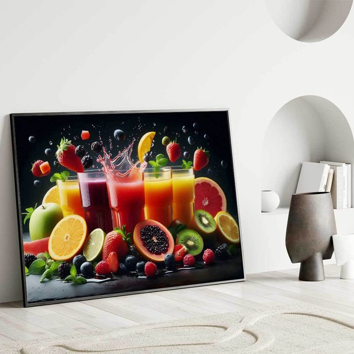 Affiche encadrée fruits rouges en éclaboussure Affiche + cadre en métal - Noir