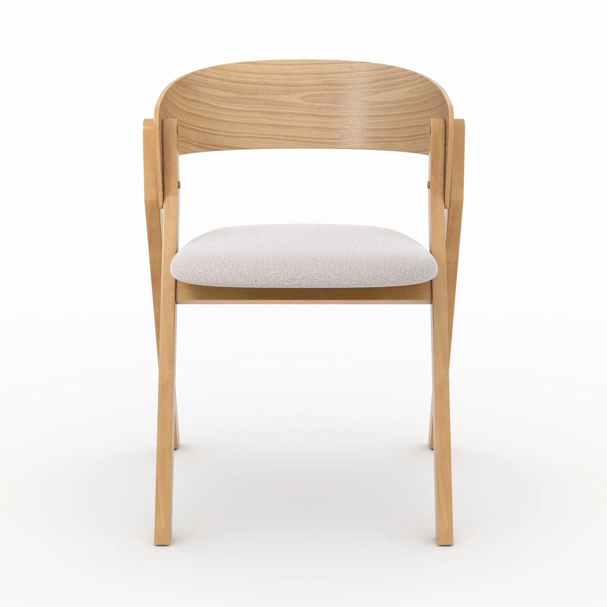 Chaise en bois d'hévéa et tissu beige - Héloïse