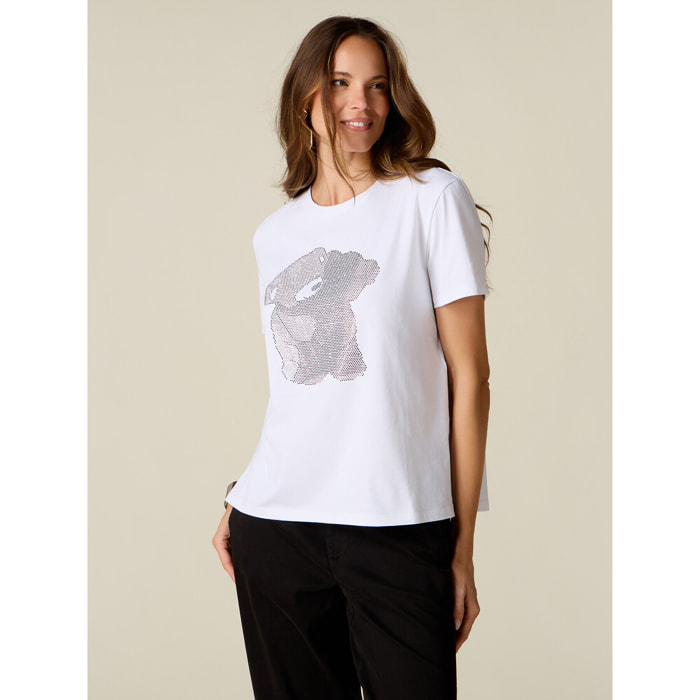 Oltre - T-shirt in jersey con micro cristalli - Bianco